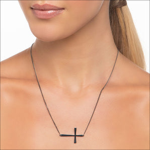 BLACK RHODIUM SIDE CROSS NECKLACE