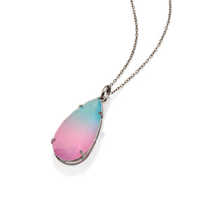 BLACK RHODIUM BICOLOR PENDANT IN PINK AND BLUE