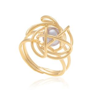 GOLD PLATED RING WITH PEARL