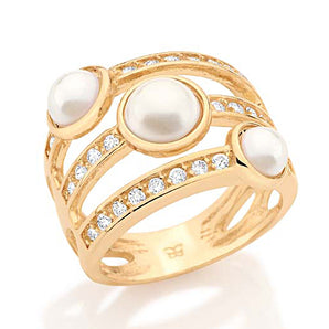 GOLD RING WITH PEARL AND ZIRCONIA