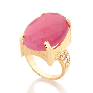 GOLD RING WITH ZIRCONIA AND STONE