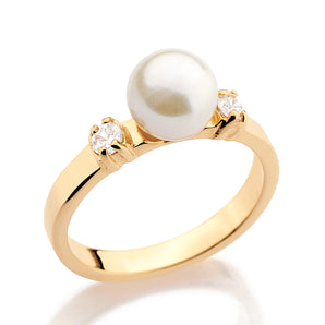 GOLD RING WITH PEARL AND ZIRCONIA