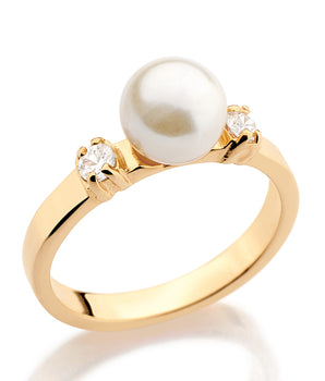 GOLD RING WITH PEARL AND ZIRCONIA