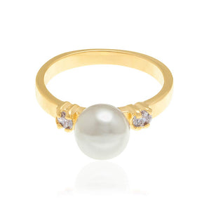 GOLD RING WITH PEARL AND ZIRCONIA