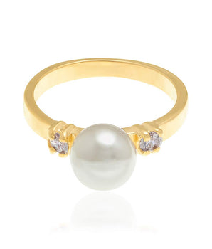 GOLD RING WITH PEARL AND ZIRCONIA