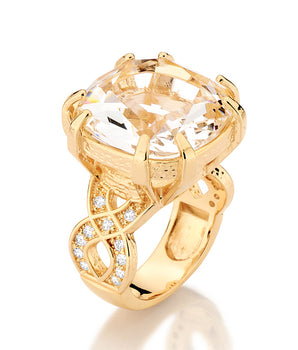 GOLD RING WITH CRYSTAL AND ZIRCONIA