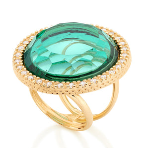 GOLD RING WITH CRYSTAL AND ZIRCONIA
