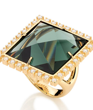 GOLD RING WITH CRYSTAL AND ZIRCONIA