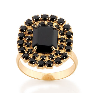 GOLD RING WITH CRYSTAL AND STONE