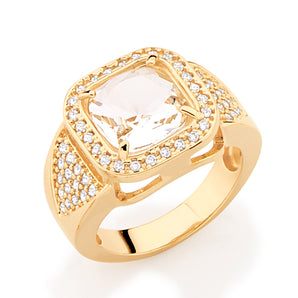 GOLD RING WITH CRYSTAL AND ZIRCONIA