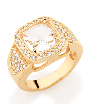 GOLD RING WITH CRYSTAL AND ZIRCONIA