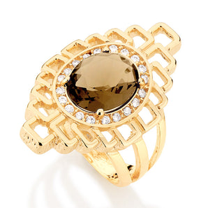 GOLD RING WITH CRYSTAL AND ZIRCONIA