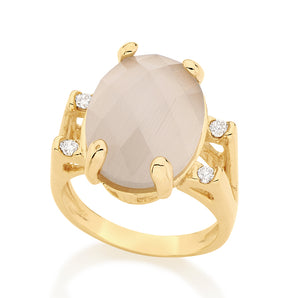 GOLD RING WITH ZIRCONIA AND STONE