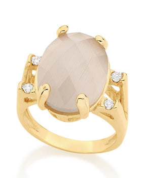 GOLD RING WITH ZIRCONIA AND STONE