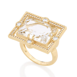 GOLD RING WITH CRYSTAL AND ZIRCONIA