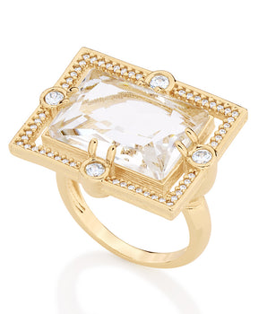 GOLD RING WITH CRYSTAL AND ZIRCONIA
