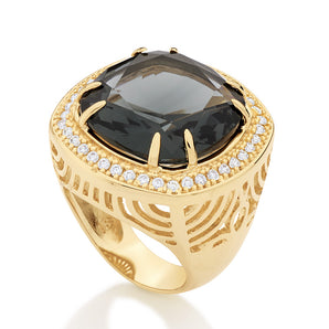 GOLD RING WITH CRYSTAL AND ZIRCONIA