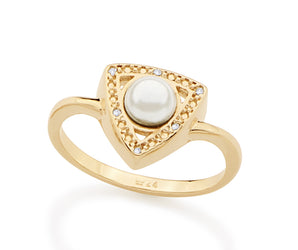 GOLD RING WITH PEARL AND ZIRCONIA