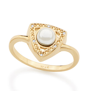 GOLD RING WITH PEARL AND ZIRCONIA