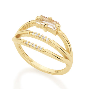 GOLD RING WITH CRYSTAL AND ZIRCONIA