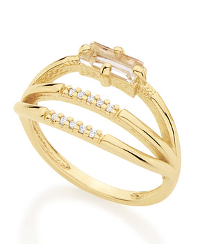 GOLD RING WITH CRYSTAL AND ZIRCONIA