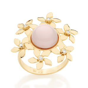 GOLD RING WITH PEARL AND ZIRCONIA