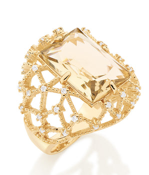 GOLD RING WITH CRYSTAL AND ZIRCONIA