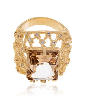 GOLD RING WITH CRYSTAL AND ZIRCONIA