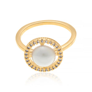 GOLD RING WITH ZIR AND PEARLS