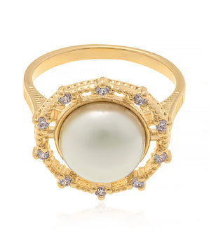 GOLD RING WITH PEARL AND ZIRCONIA