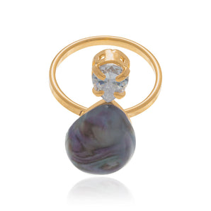 GOLD RING WITH PEARL AND ZIRCONIA