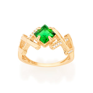 GOLD RING WITH CRYSTAL AND ZIRCONIA