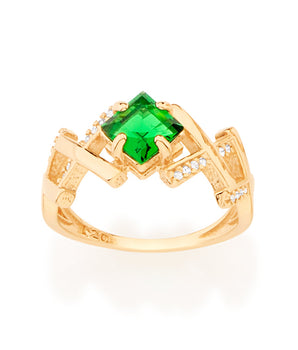 GOLD RING WITH CRYSTAL AND ZIRCONIA