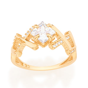 GOLD RING WITH CRYSTAL AND ZIRCONIA