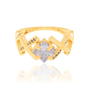 GOLD RING WITH CRYSTAL AND ZIRCONIA