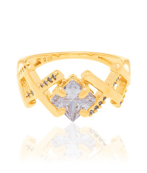 GOLD RING WITH CRYSTAL AND ZIRCONIA