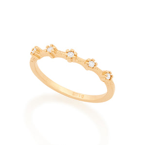 GOLD FIVE TINY FLOWERS SKINNY RING