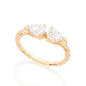 GOLD DOUBLE WATER DROPLET RING IN WHITE
