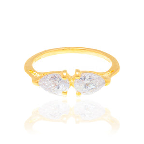 GOLD DOUBLE WATER DROPLET RING IN WHITE