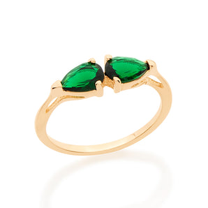 GOLD DOUBLE WATER DROPLET RING IN GREEN
