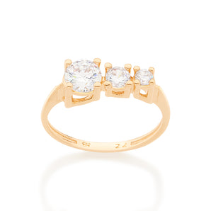 GOLD TRIPLE ZIRCONIA RING IN WHITE