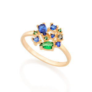GOLD ABSTRACT RING IN BLUE AND GREEN