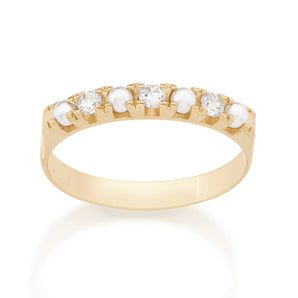 GOLD RING WITH PEARL AND ZIRCONIA