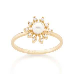 GOLD RING WITH PEARL AND ZIRCONIA