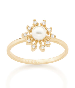 GOLD RING WITH PEARL AND ZIRCONIA