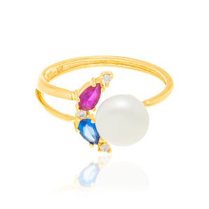 GOLD RING WITH PEARL AND ZIRCONIA