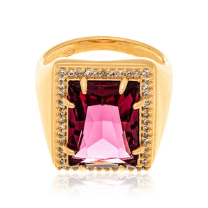 GOLD RING WITH CRYSTAL AND ZIRCONIA
