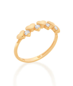 GOLD FIVE HEARTS RING