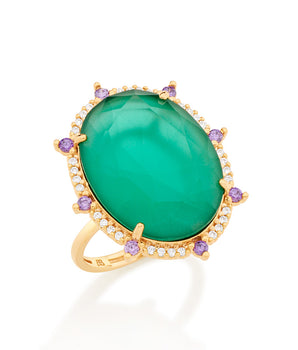 GOLD RING WITH CRYSTAL AND ZIRCONIA