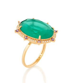 GOLD RING WITH CRYSTAL AND ZIRCONIA